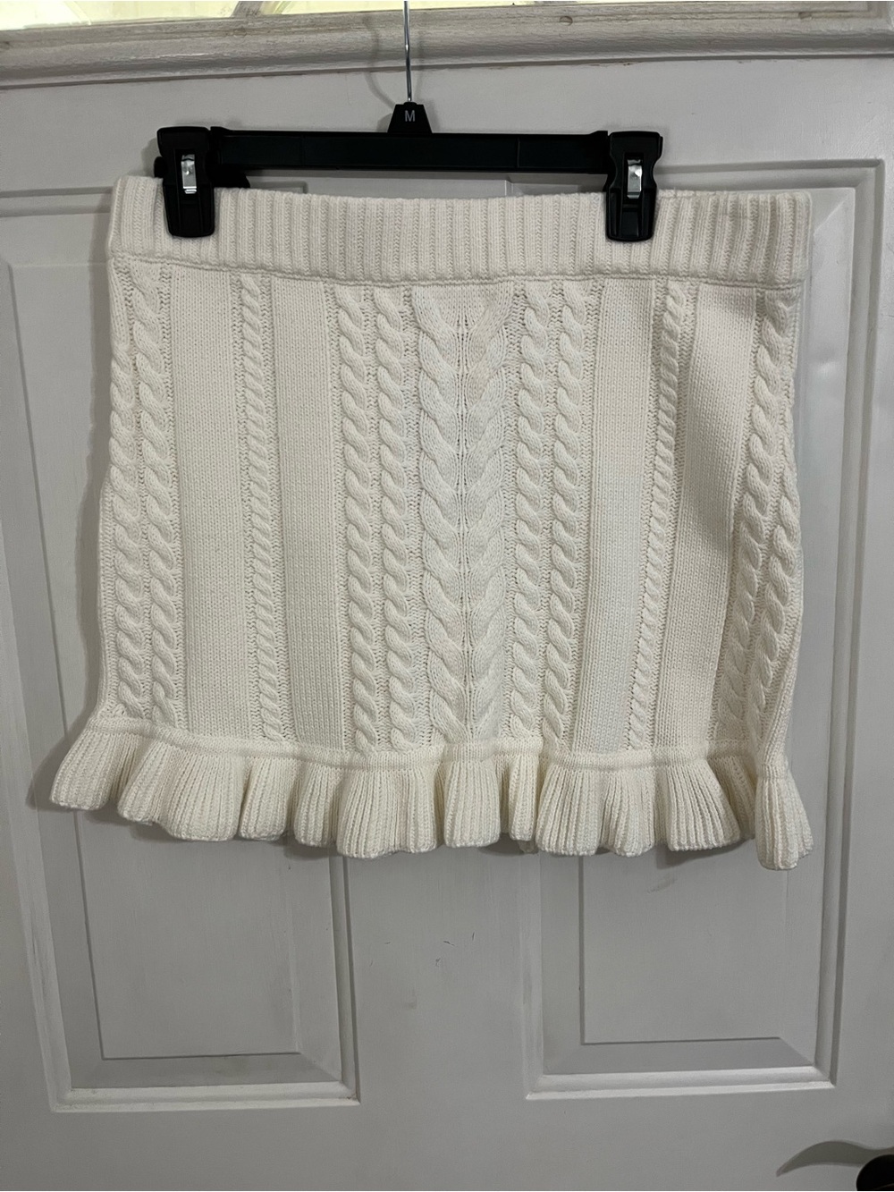 Show Me Your MuMu Cream Cable Knit Ruffle Hem Mini Skirt